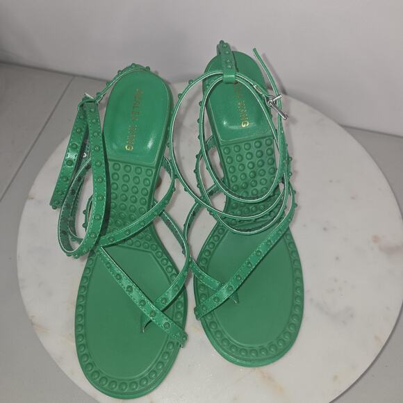 Azalea Wang Shoes Womens Size 8 Green Strappy Studded Heel Sandals SKIP-GREEN - Picture 9 of 13